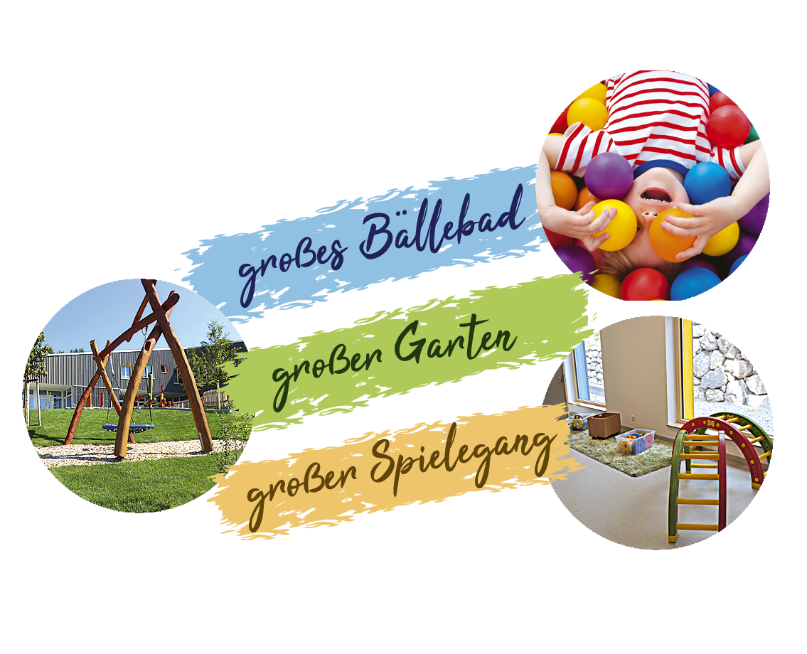 Bällebad, großer Garten, großer Spielegang